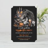 Halloween zwart Paard zwart Kat spooky Kaart (Staand voorkant)