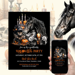 Halloween zwart Paard zwart Kat spooky Kaart