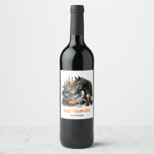Halloween zwart Paard zwart Kat spooky Wijn Etiket