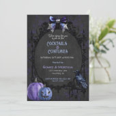 Halloween Zwart Paarse Raven Skeletten Spooky Kaart (Staand voorkant)