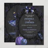 Halloween Zwart Paarse Raven Skeletten Spooky Kaart (Voorkant / Achterkant)