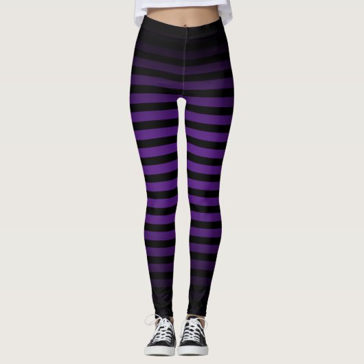 Halloween Zwart paarse verticale strepen ombre Leggings (Voorkant)