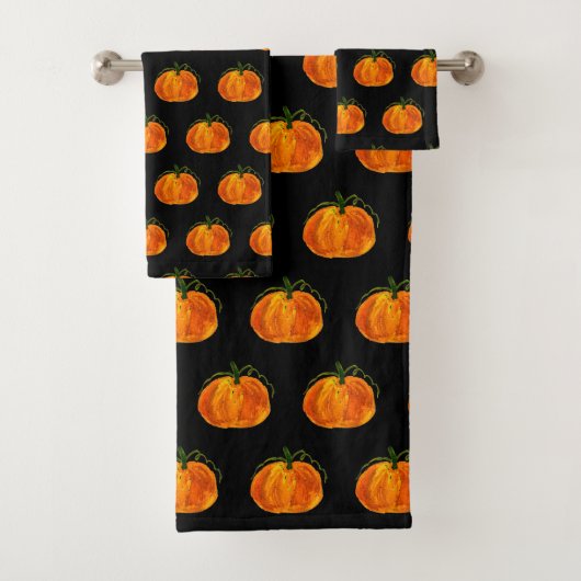 Halloween Zwart Pompoenen Patroon Spooky Scary Bad Handdoek (Insitu)