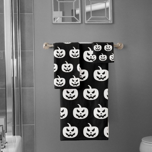 Halloween Zwart Pompoenen Patroon Spooky Scary Bad Handdoek