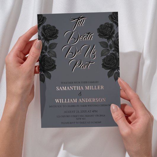 Halloween Zwart Roos Gotische bruiloft Folie Folie Uitnodiging