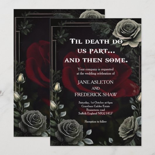 Halloween zwart Roos gotische bruiloft uitnodiging (Voorkant / Achterkant)