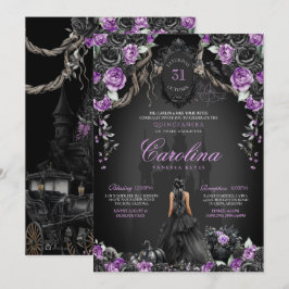 Halloween Zwart Roos Paarse Prinses Quinceanera Kaart