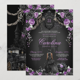 Halloween Zwart Roos Paarse Prinses Quinceanera Kaart