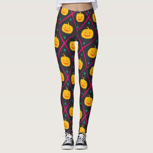 Halloween Zwart Roze Minimal Patroon Leggings (Voorkant)