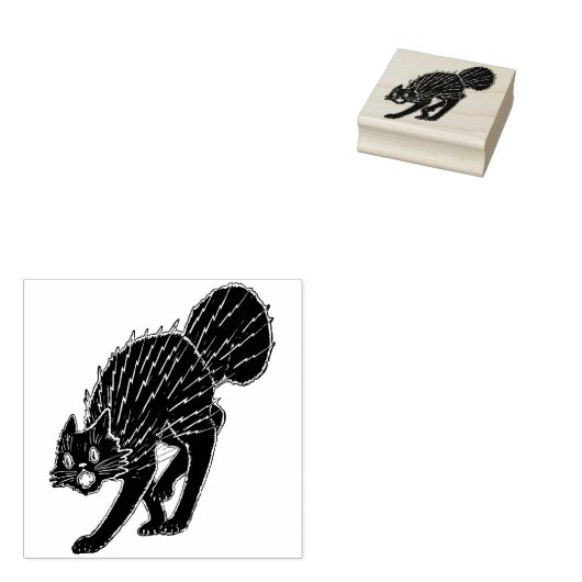  Halloween Zwart Scaredy Cat Stamp Rubberstempel (Gestempeld)
