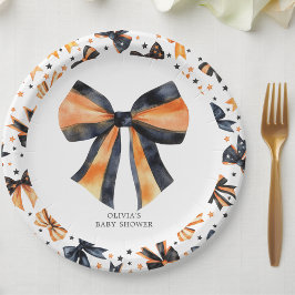 Halloween Zwart Sinaasappel Coquette Bow Baby show Papieren Bordje