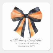 Halloween Zwart Sinaasappel Coquette Bow Baby show Vierkante Sticker (Voorkant)