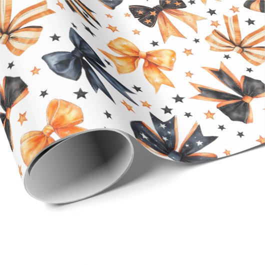 Halloween Zwart Sinaasappel Coquette Bow Cadeaupapier (Rol Hoek)