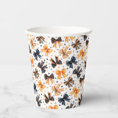 Halloween Zwart Sinaasappel Coquette Bow Papieren Bekers (Voorkant)