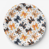 Halloween Zwart Sinaasappel Coquette Bow Papieren Bordje (Voorkant)