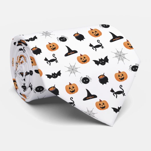 Halloween Zwart & Sinaasappel Fun Stropdas (Opgerold)