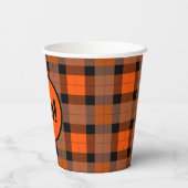 Halloween Zwart Sinaasappel Plaid Boo! Papieren Bekers (Achterkant)