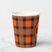 Halloween Zwart Sinaasappel Plaid Boo! Papieren Bekers (Voorkant)