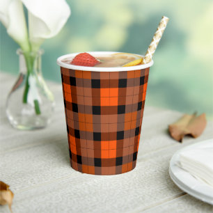 Halloween Zwart Sinaasappel Plaid Papieren Bekers