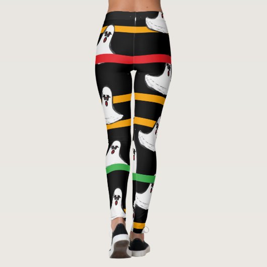 Halloween Zwart Sinaasappel Rood Groen Wit Geesten Leggings (Achterkant)