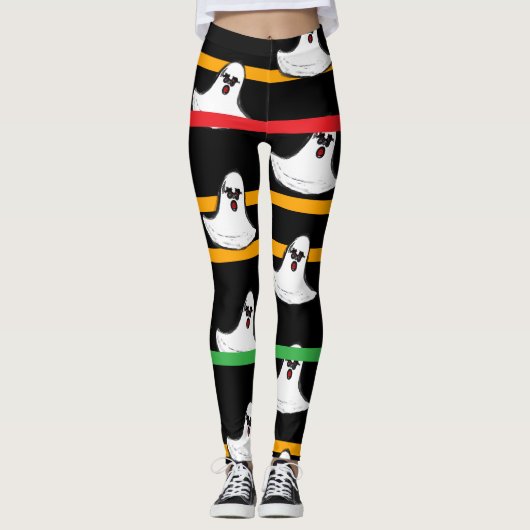 Halloween Zwart Sinaasappel Rood Groen Wit Geesten Leggings (Voorkant)