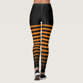 Halloween Zwart sinaasappel spin web strepen ombre Leggings (Achterkant)