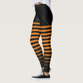 Halloween Zwart sinaasappel spin web strepen ombre Leggings (Links)