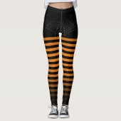 Halloween Zwart sinaasappel spin web strepen ombre Leggings (Voorkant)