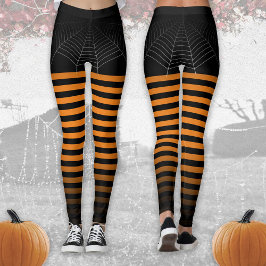 Halloween Zwart sinaasappel spin web strepen ombre Leggings