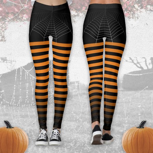 Halloween Zwart sinaasappel spin web strepen ombre Leggings