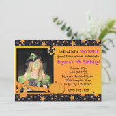 Halloween zwart sinaasappel sterren foto uitnodigi kaart (Staand voorkant)