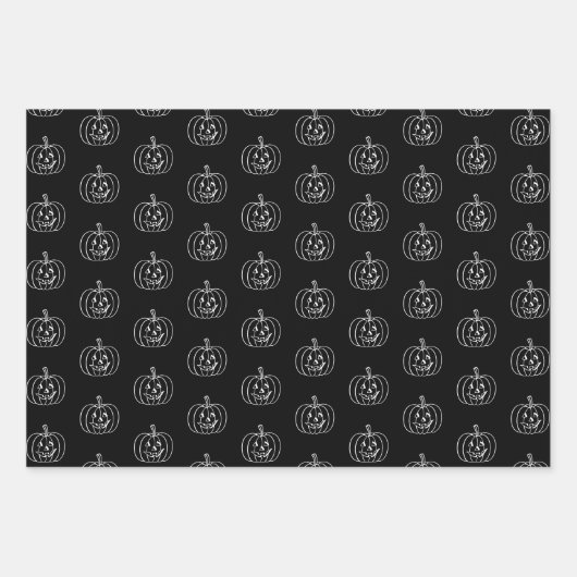 Halloween zwart sinaasappel wit jack o lantaarn inpakpapier vel (Voorkant)