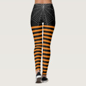 Halloween Zwart Sinaasappel Wit spin web strepen Leggings (Achterkant)