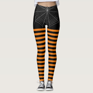 Halloween Zwart Sinaasappel Wit spin web strepen Leggings