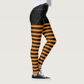 Halloween Zwart Sinaasappel Wit spin web strepen Leggings (Rechts)