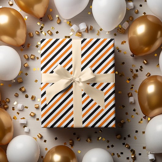 Halloween Zwart Sinaasappel Wit Strepen Patroon Gi Cadeaupapier