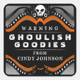 Halloween Zwart Sinaasappel Wit Treat Waarschuwing Vierkante Sticker