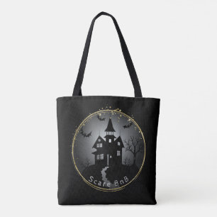 Halloween zwart spookhuis tote bag