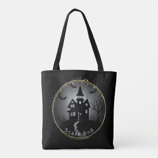 Halloween zwart spookhuis tote bag (Achterkant)