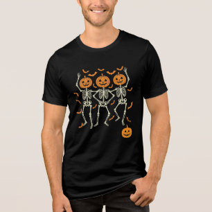 Halloween Zwart Tshirt Dansen Skeletten Pompoen