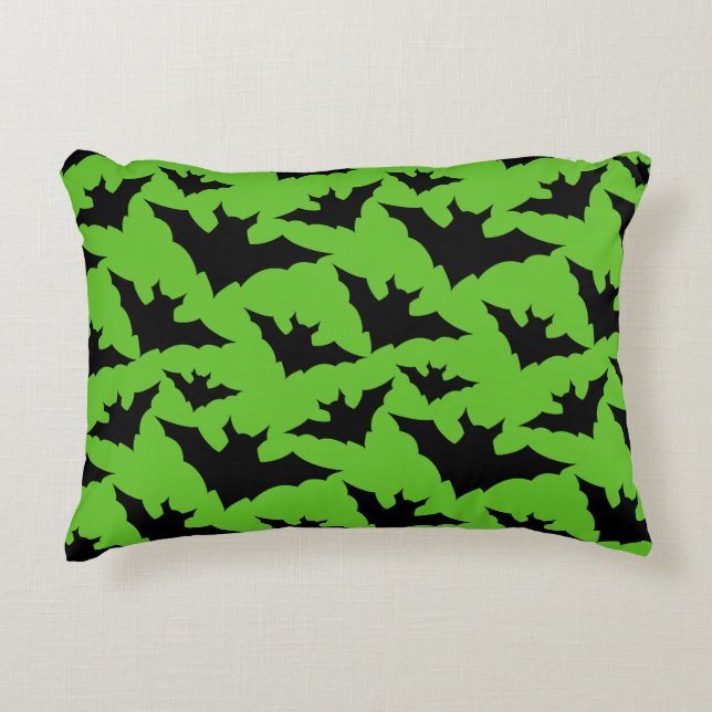 Halloween zwart vleermuizen groen cool spooky patr accent kussen (Voorkant)