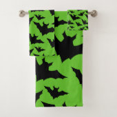 Halloween zwart vleermuizen groen cool spooky patr bad handdoek (Insitu)