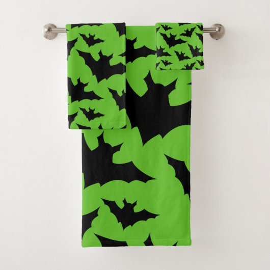 Halloween zwart vleermuizen groen cool spooky patr bad handdoek (Insitu)