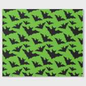 Halloween zwart vleermuizen groen cool spooky patr cadeaupapier (Vlak)
