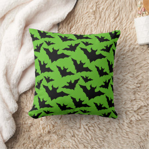 Halloween zwart vleermuizen groen cool spooky patr kussen