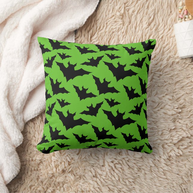 Halloween zwart vleermuizen groen cool spooky patr kussen (Deken)