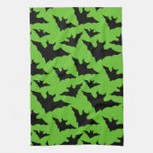 Halloween zwart vleermuizen groen cool spooky patr theedoek (Verticaal)