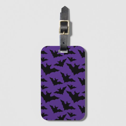 Halloween zwart vleermuizen paarse cool spooky pat bagagelabel (Voorkant (verticaal))