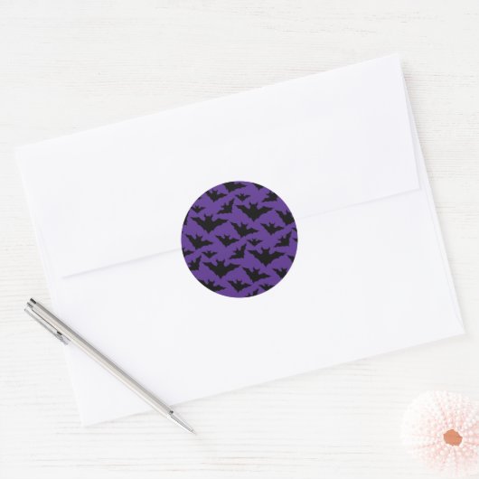 Halloween zwart vleermuizen paarse cool spooky pat ronde sticker (Envelop)