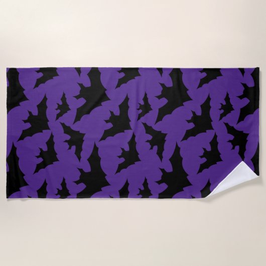 Halloween zwart vleermuizen paarse cool spooky pat strandlaken (Voorkant)